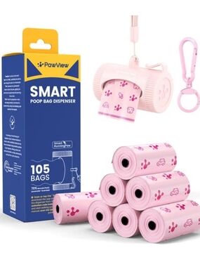 Pink Smart Poop Bag Dispenser & 105 Pink Waste Bags